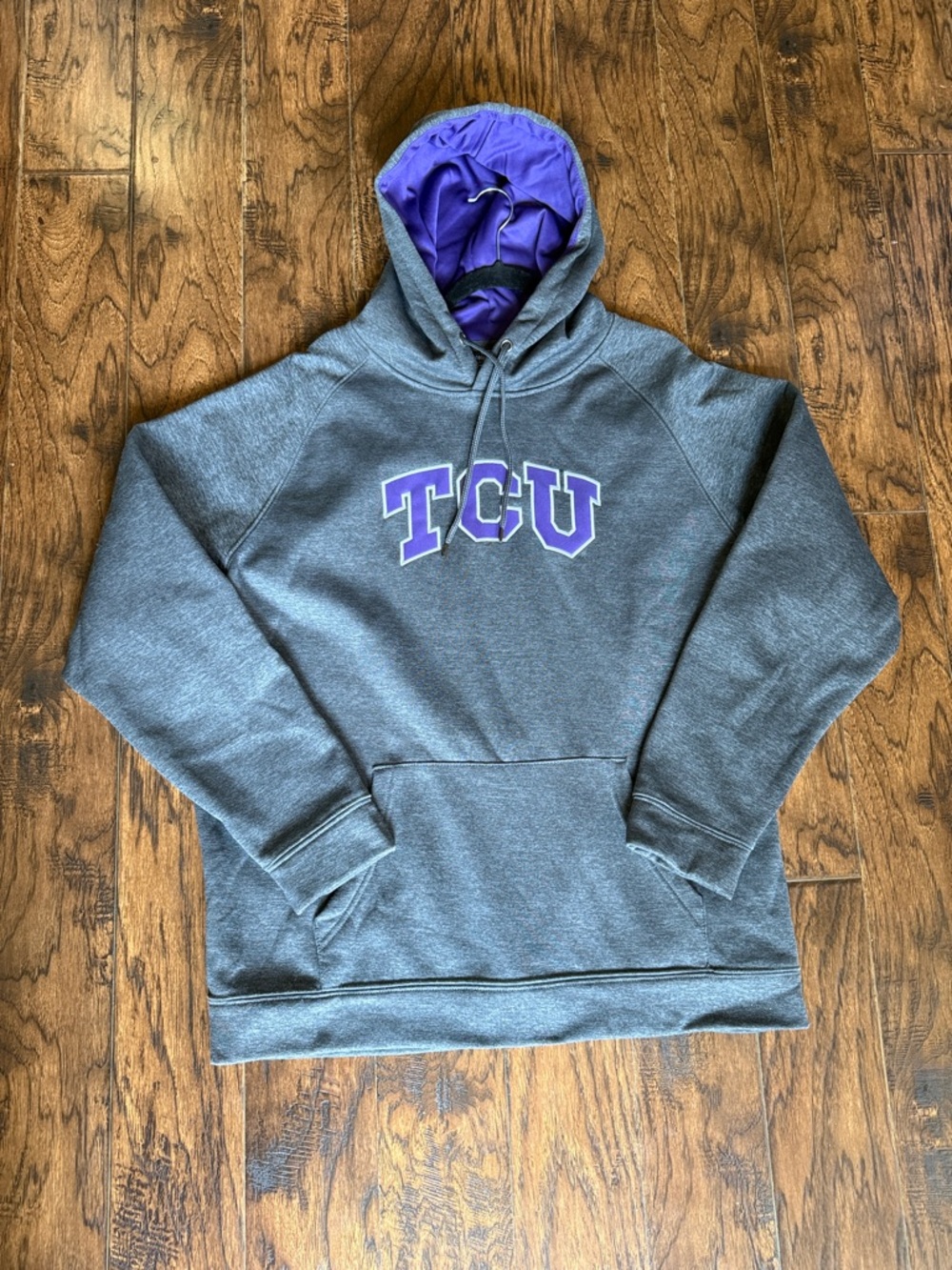 Colosseum TCU Gray Crewneck Hoodie with Purple Lined Hoodie, size XXL